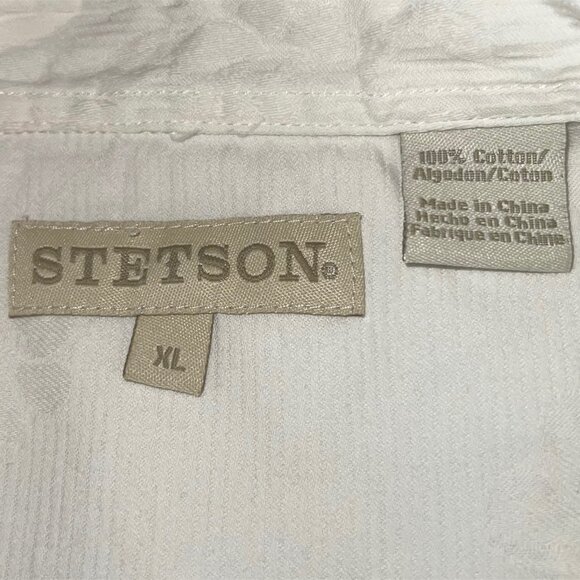 Stetson XL Cream Floral Embossed 100% Cotton Western Pearl Snap Shirt - Picture 2 of 12